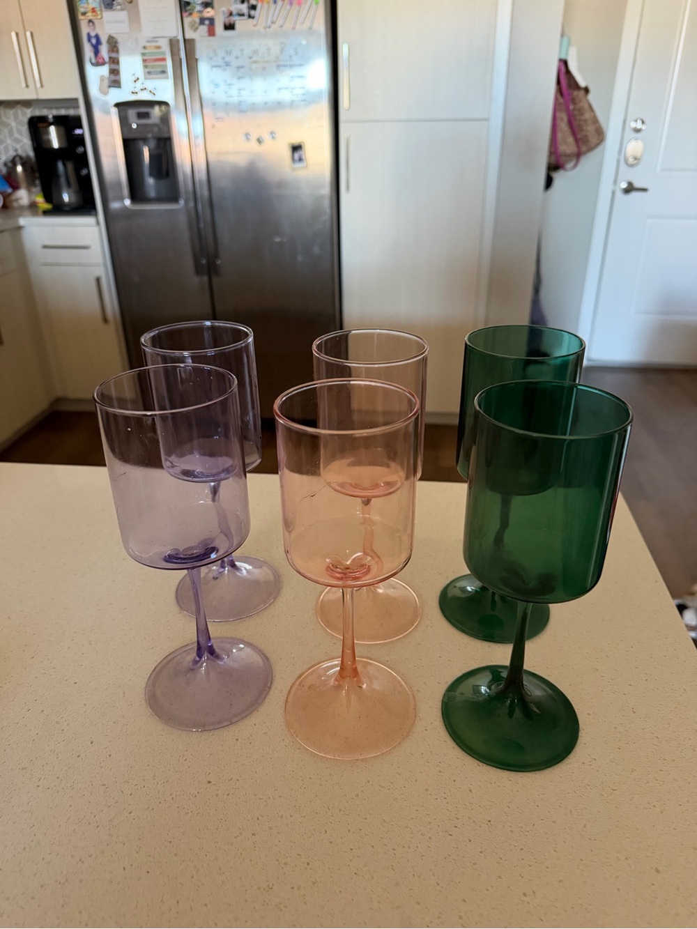 Anthropologie Colored Stemmed Glasses in Green, Pink, Lavender - Picture 3 of 6